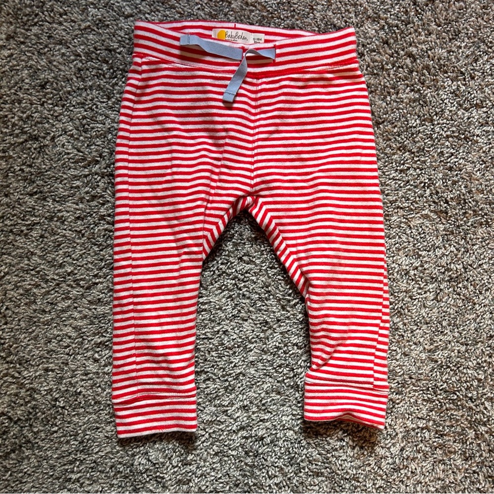 Baby Boden red and white striped pants in size 12-18 months